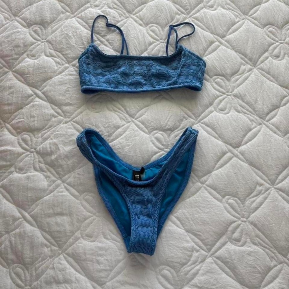 blue‎ ribbed triangl bikini set